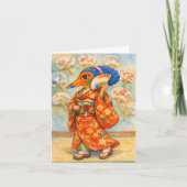 Carte Kitsune en kimono avec éventail (Devant)