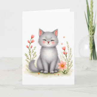 Carte Kitten Aquarelle Joli Chat aux Fleurs Vierge