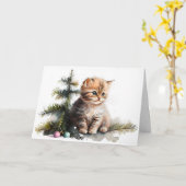 Carte Kitten de Noël à l'aquarelle (Fleur jaune)