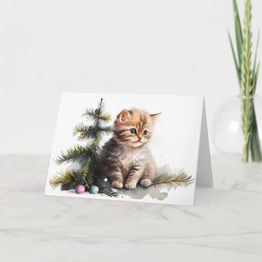 Carte Kitten de Noël à l'aquarelle (Devant)