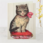 Carte Kitten de Noël assis avec un cou rouge (Fleur jaune)