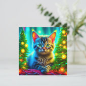 Carte Kitten de Noël et arbres de Noël personnalisés (Debout devant)