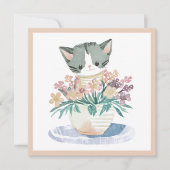 Carte Kitten En Pot De Fleurs Bienvenue Dans Votre Nouve (Devant)