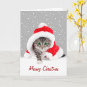 Carte Kitten In Christmas Santa Hat and Snowflakes (Fleur jaune)