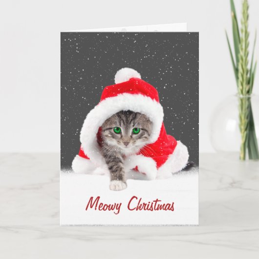 Carte Kitten In Christmas Santa Hat and Snowflakes (Devant)