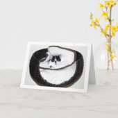 Carte Kitten noir et blanc en lit (Fleur jaune)