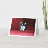 Carte Kitten noir et blanc sur canapé rouge (Devant)