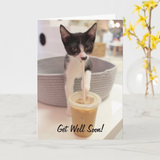 Carte Kitten sur café (Fleur jaune)