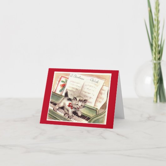 Carte Kitten Vintage Sur Piano Christmas Card (Devant)