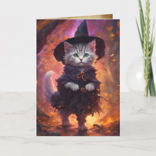 Carte Kitten Witch, Happy Halloween jolie sorcière de ch (Devant)