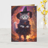 Carte Kitten Witch, Happy Halloween jolie sorcière de ch (Fleur jaune)