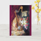 Carte Kittens Jouer Harp Music peinture (Fleur jaune)