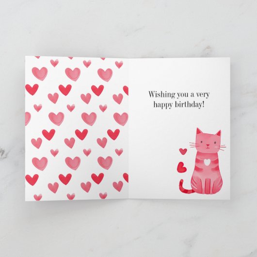 Carte Kitty Cat Anniversaire Cœurs Roses (Intérieur)