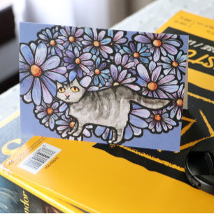 Carte Kitty Chat Purple Daisées Gris Chat Art Gris Chats