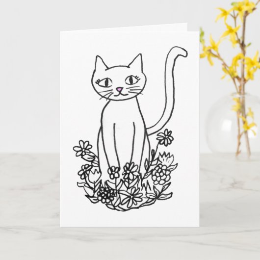 Carte Kitty est assis assez (Fleur jaune)