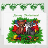 Carte Kitty et chiot, Happy XMas (Devant / Derrière)