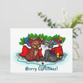 Carte Kitty et chiot, Happy XMas (Debout devant)