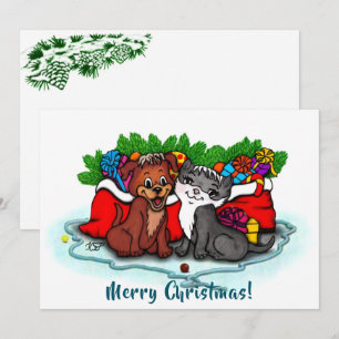 Carte Kitty et chiot, Happy XMas