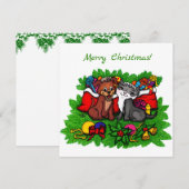 Carte Kitty et chiot, Happy XMas (Devant / Derrière)