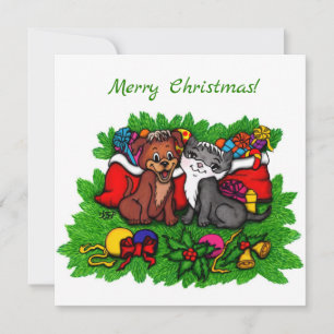 Carte Kitty et chiot, Happy XMas