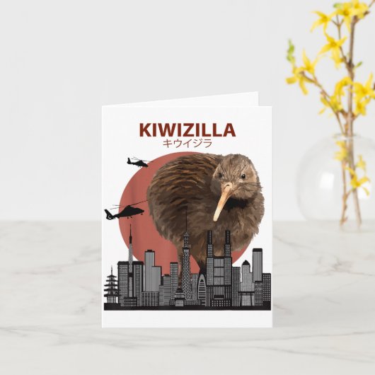 Carte Kiwizilla Funny Kiwi _ New Zealand Bird Lovers Gif (Fleur jaune)