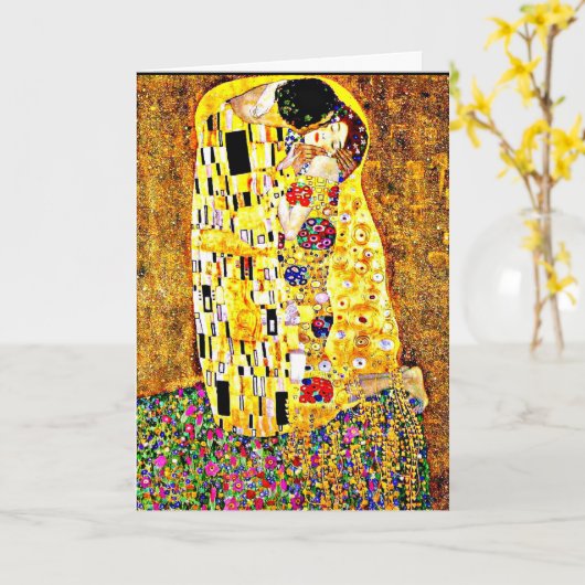 Carte Klimt - Le baiser (Fleur jaune)