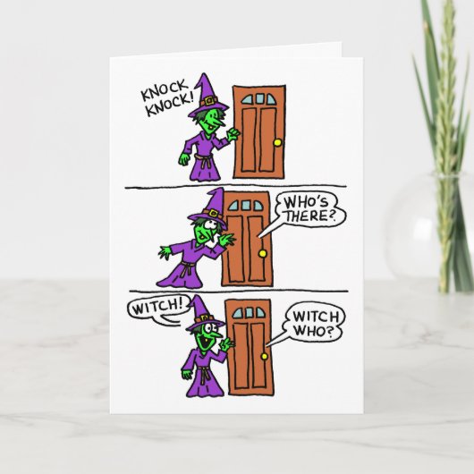 Carte Knock Halloween Cartoon Witch Salutation pour les (Devant)