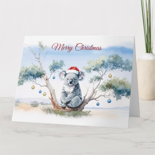 Carte Koala assis dans un eucalyptus Joyeux Noël (Devant)