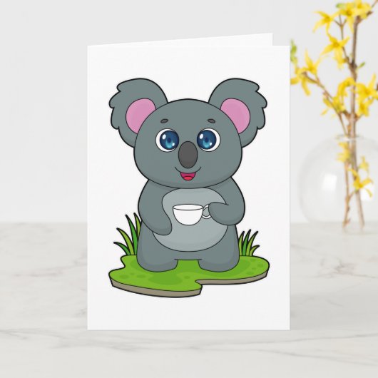 Carte Koala avec tasse à café (Fleur jaune)