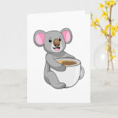 Carte Koala avec tasse de café (Fleur jaune)