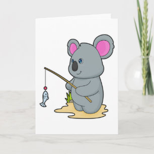 Carte Koala en Fisher avec la canne à pêche et le poisso