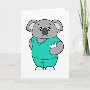 Carte Koala en infirmière avec bloc-notes