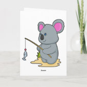 Carte Koala en pêcheur avec canne à pêche et poisson (Dos)