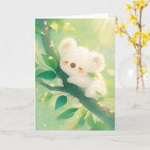 Carte Koala heureux serrant une branche dans ses bras (Fleur jaune)