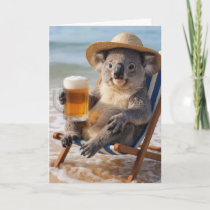 Carte Koala pour son anniversaire avec une bière sur la