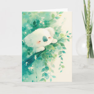 Carte Koala rêveur parmi les feuilles émeraude