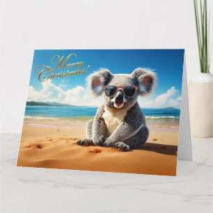 Carte Koala sur une plage de sable Joyeux Noël