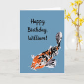 Carte Koi Fish Illustration Orange et Bleu Anniversaire (Fleur jaune)