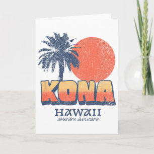 Carte Kona Hawaii Rétro Coucher de soleil Palmier Mignon