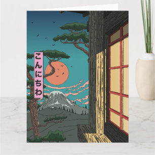 Carte Konnichiwa Soleil Couchant Japonais
