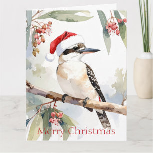 Carte Kookaburra australien chapeau de Père Noël Joyeux