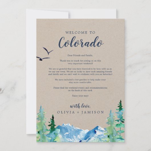 Carte Kraft Colorado Mariage Bienvenue Lettre & Itinérai (Devant)