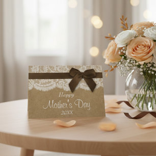 Carte Kraft, dentelle et Brown Bow Bonne fête des mères