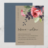 CARTE KRAFT RED ROSES PEONY EUCALYPTUS MARIAGE FLORAL (Devant / Derrière)