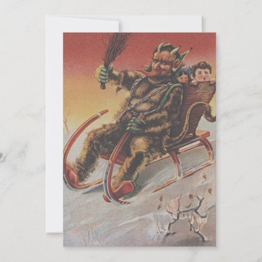 Carte Krampus enlève les enfants en traîneau (Devant)