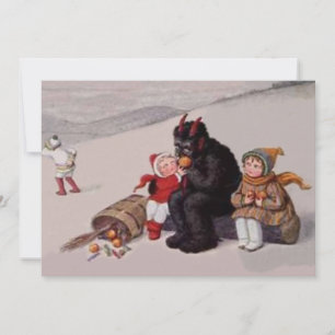 Carte Krampus Jouant Avec Des Enfants Dans La Neige