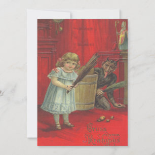 Carte Krampus Jouant Avec Une Fille