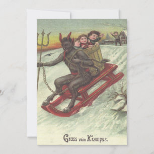 Carte Krampus Kidnappant des Enfants en Traîneau