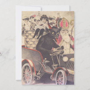 Carte Krampus & prêtre conduisant avec des enfants