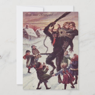 Carte Krampus Punissant les enfants Neige